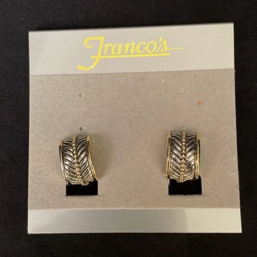 Vintage Gold & Silver Toned Metal Clip-on Earrings Textured Gold Dot Hoop